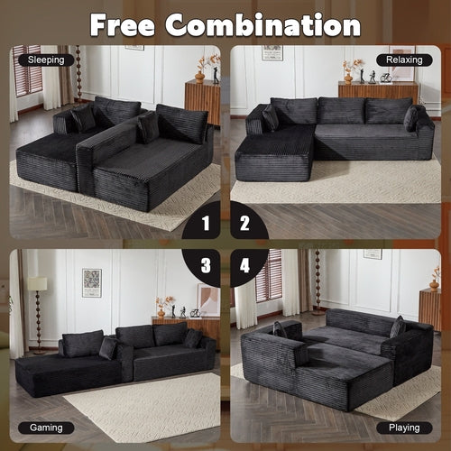 Compression Sectional Couch With Comfy Chaise, Boneless L Shape Sofa