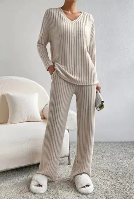 Autumn Ribbed Knit Loungewear Set