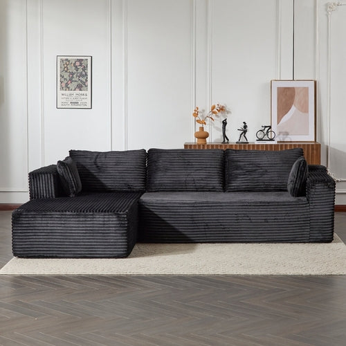 Compression Sectional Couch With Comfy Chaise, Boneless L Shape Sofa