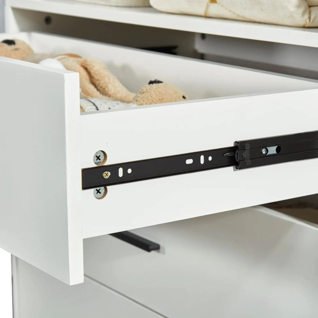 White Modern Closet System with Shelves and Drawers