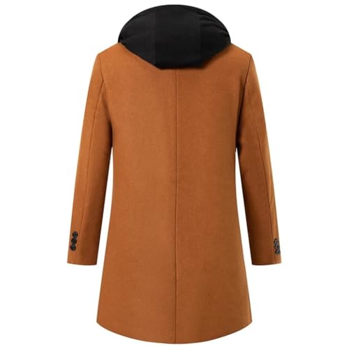 OOAYDYWO Wool Trench Coat Hooded Korea Warm Long Woolen Coat Casual Slim Woolen Blend Jacket Male(X-Large)