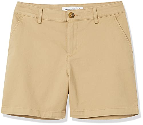 Amazon Essentials Women's Mid-Rise Slim-Fit 5 Inch Inseam Khaki Short (Available in Straight and Curvy Fits), Khaki Brown, 14