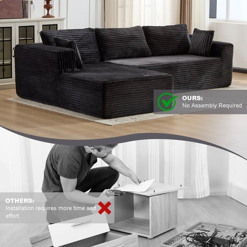 Compression Sectional Couch With Comfy Chaise, Boneless L Shape Sofa