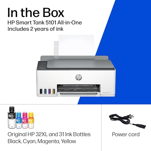HP Smart Tank 5101 Wireless All-in-One Refillable Ink Tank Printer, Scanner, Copier with 2 years of Ink included, Wireless printer for home use (1F3Y0A)