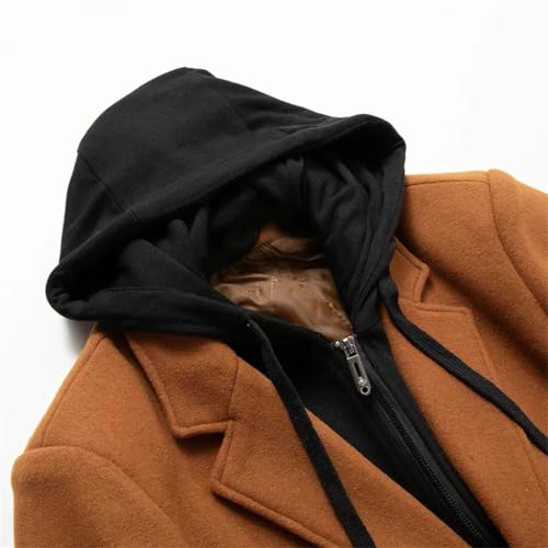 OOAYDYWO Wool Trench Coat Hooded Korea Warm Long Woolen Coat Casual Slim Woolen Blend Jacket Male(X-Large)