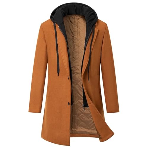OOAYDYWO Wool Trench Coat Hooded Korea Warm Long Woolen Coat Casual Slim Woolen Blend Jacket Male(X-Large)