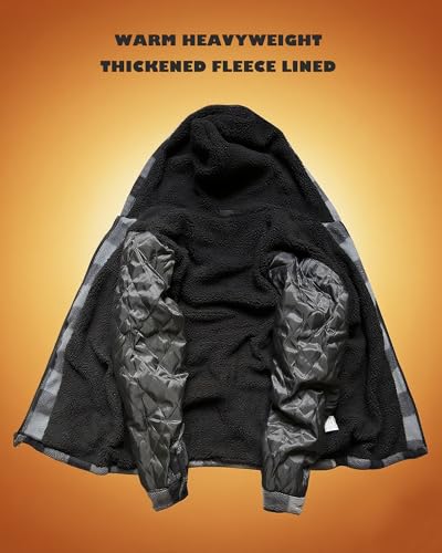 Yafanqi Mens Thick Heavy Warm Sherpa Lined Fleece Plaid Jackets Coat Full Zip Up Hoodie Winter Outwear Big and Tall