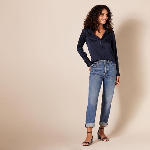 Amazon Essentials Women's Two Strap Heeled Sandal, Black Faux Leather, 10 Wide