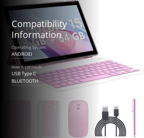 COOPERS Tablet Android 15, 10 inch Tablet 12GB RAM+64GB ROM Max 1TB, 1.8Ghz Quad-core Processor, 5G WiFi6, 6000mAh Battery Dual Camera, 2 in 1 Tablets with Keyboard Case Mouse Stylus, Widevine L1 Pink