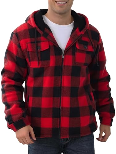 Yafanqi Mens Thick Heavy Warm Sherpa Lined Fleece Plaid Jackets Coat Full Zip Up Hoodie Winter Outwear Big and Tall