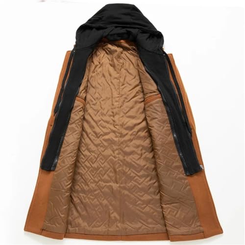 OOAYDYWO Wool Trench Coat Hooded Korea Warm Long Woolen Coat Casual Slim Woolen Blend Jacket Male(X-Large)