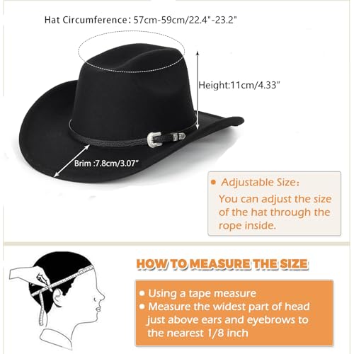 Western Cowboy Hat for Men Women Classic Roll Up Fedora Hat with Buckle Belt(Size:S-M)