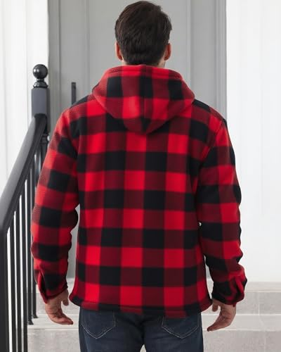 Yafanqi Mens Thick Heavy Warm Sherpa Lined Fleece Plaid Jackets Coat Full Zip Up Hoodie Winter Outwear Big and Tall
