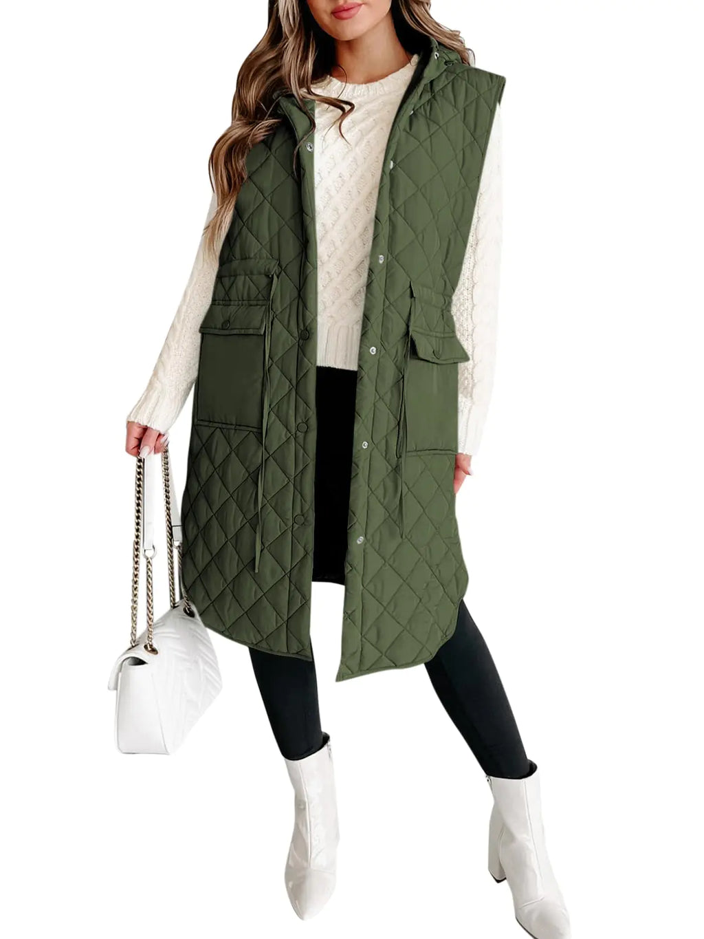 Tankaneo Womens Long Puffer Vest Sleeveless Hood Quilted Winter Outwear Warm Jackets Coats