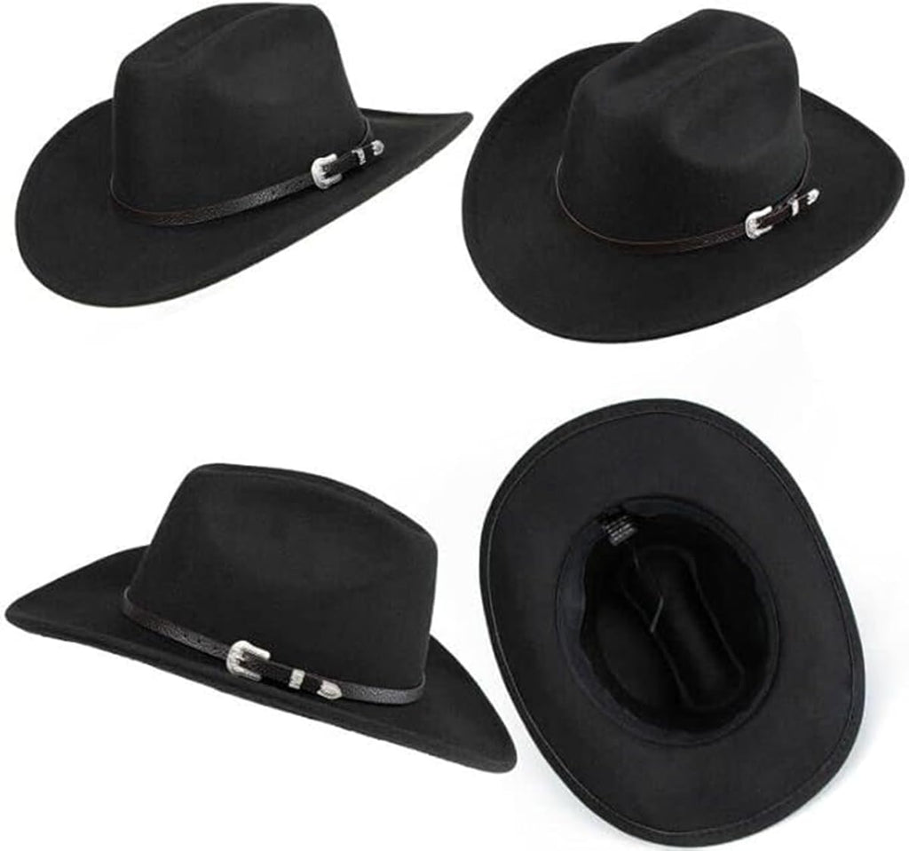 Western Cowboy Hat for Men Women Classic Roll Up Fedora Hat with Buckle Belt(Size:S-M)