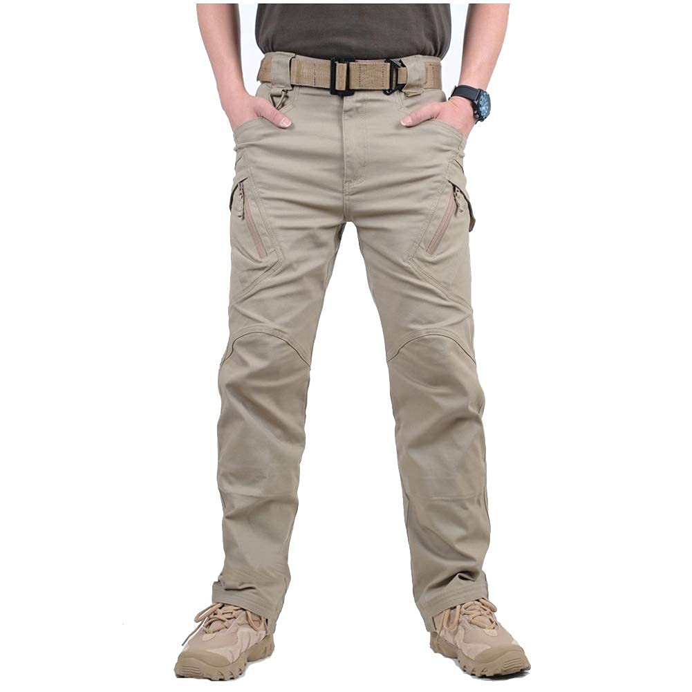 CARWORNIC Gear Men's Hiking Tactical Pants Lightweight Cotton Outdoor Military Combat Cargo Trousers (34W x 30L, Khaki)