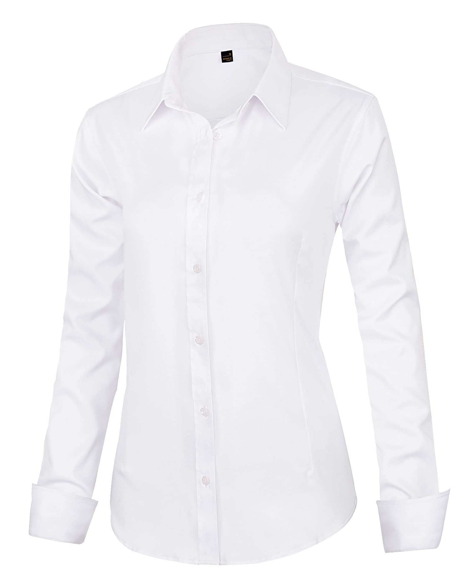 J.VER Womens Dress Shirts Long Sleeve Button Down Shirt Wrinkle-Free Business Casual Blouse Office Work Tops White Medium