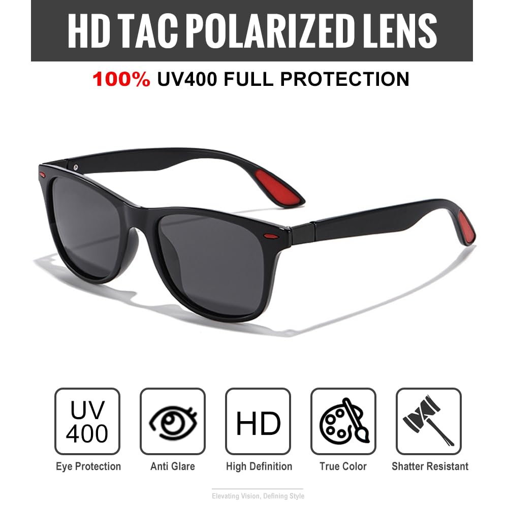 DASINGFA Polarized Sunglasses for Men Women,Lightweight TR90 Frame,UV400 Protection,Black Square Sun Glasses Driving Fishing Golf
