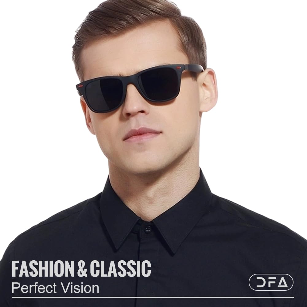 DASINGFA Polarized Sunglasses for Men Women,Lightweight TR90 Frame,UV400 Protection,Black Square Sun Glasses Driving Fishing Golf