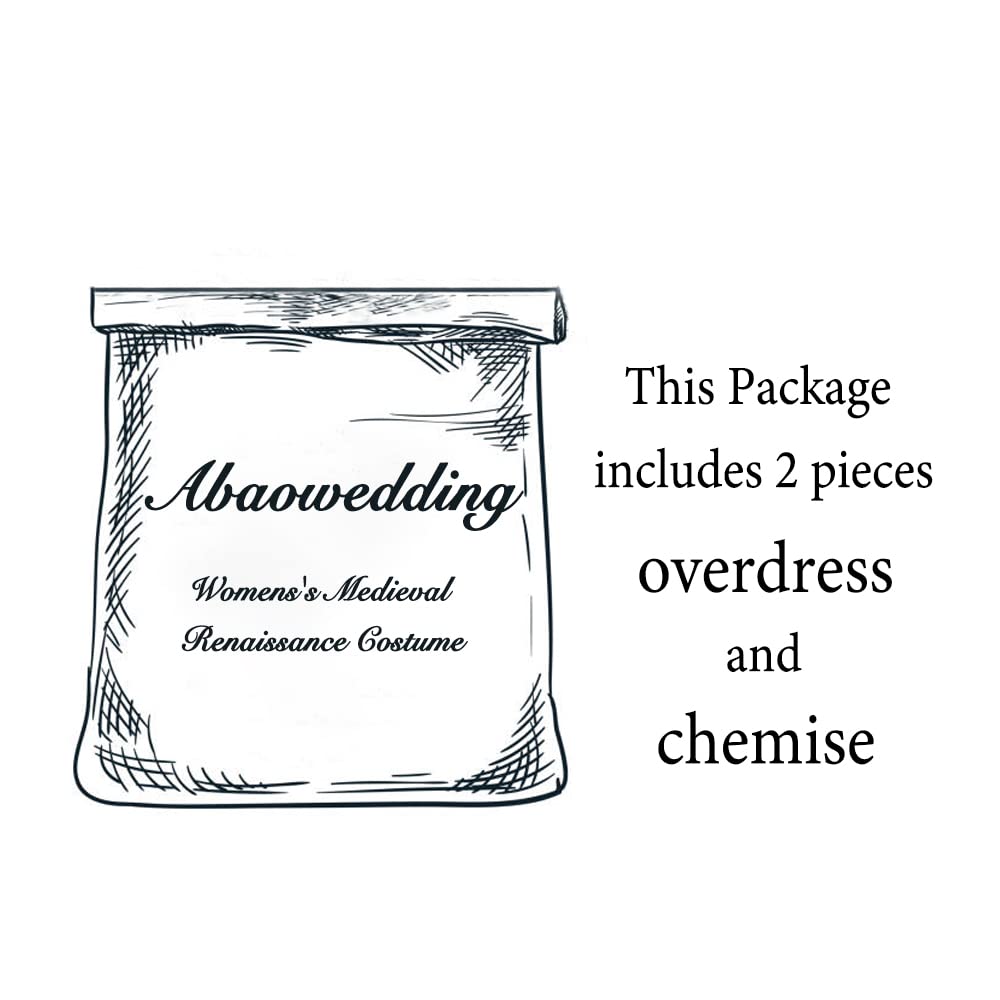 Abaowedding Womens's Medieval Renaissance Costume Cosplay Chemise and Over Dress Small/Medium Wine Red and Ivory