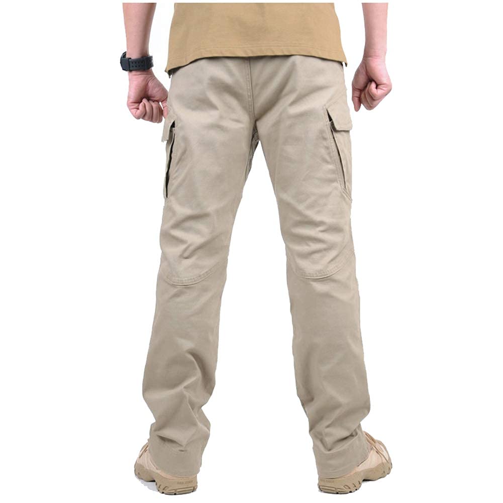 CARWORNIC Gear Men's Hiking Tactical Pants Lightweight Cotton Outdoor Military Combat Cargo Trousers (34W x 30L, Khaki)