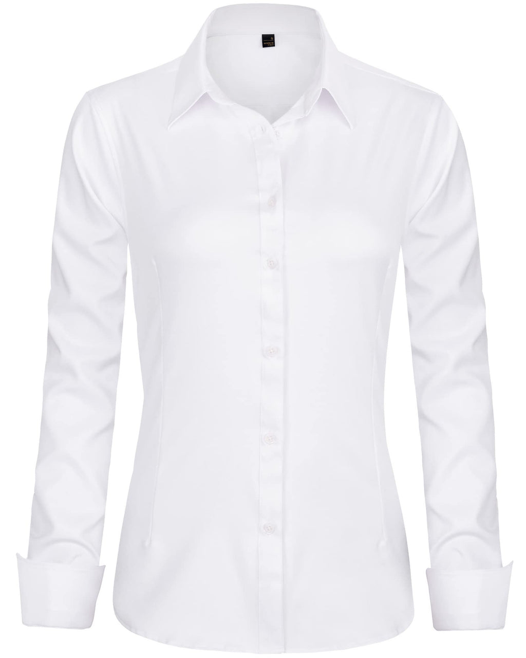 J.VER Womens Dress Shirts Long Sleeve Button Down Shirt Wrinkle-Free Business Casual Blouse Office Work Tops White Medium