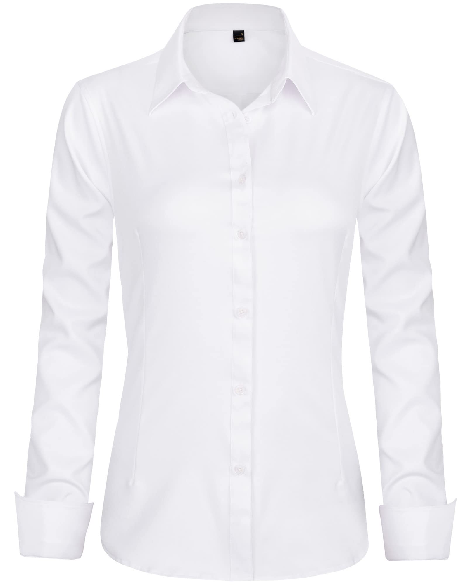 J.VER Womens Dress Shirts Long Sleeve Button Down Shirt Wrinkle-Free Business Casual Blouse Office Work Tops White Medium