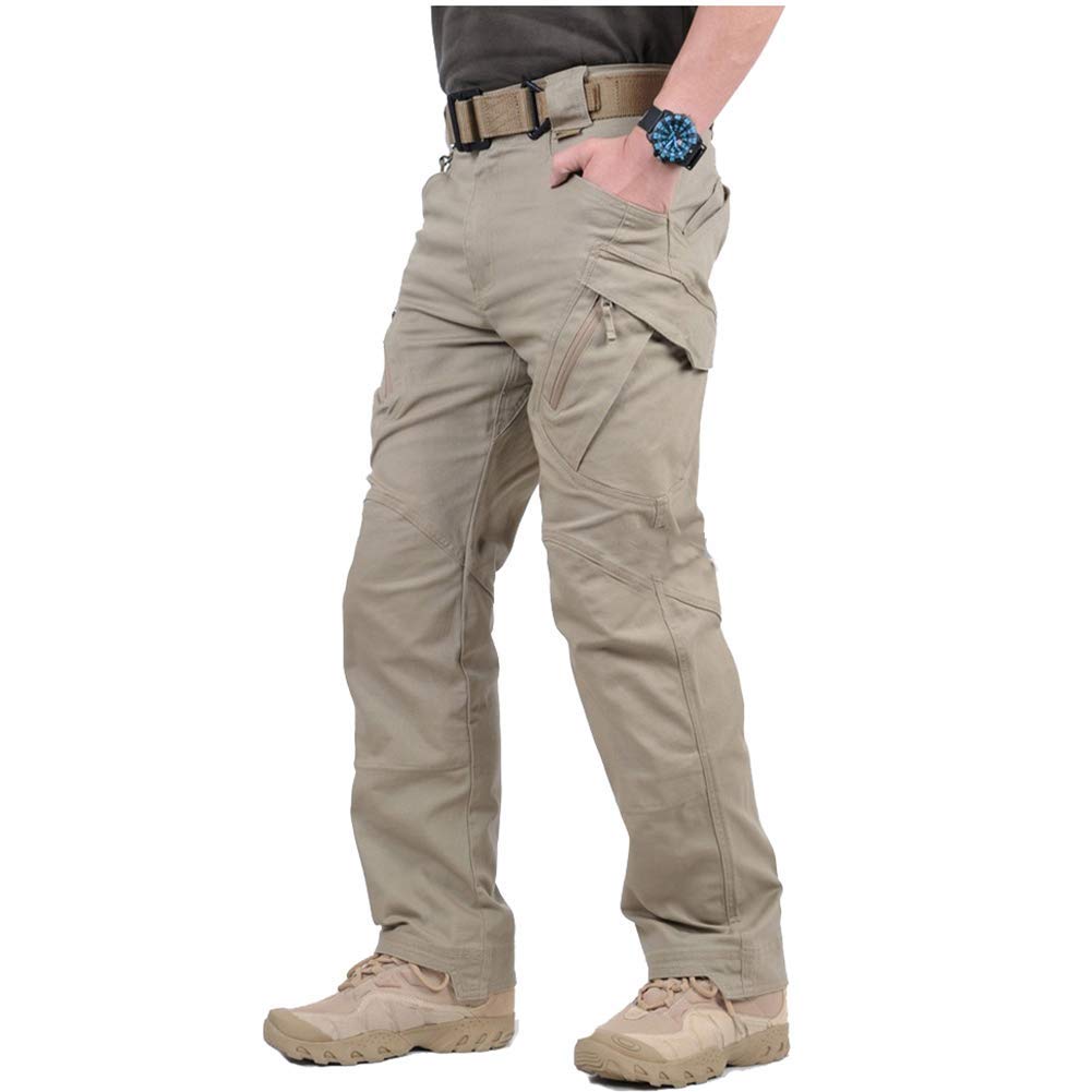 CARWORNIC Gear Men's Hiking Tactical Pants Lightweight Cotton Outdoor Military Combat Cargo Trousers (34W x 30L, Khaki)