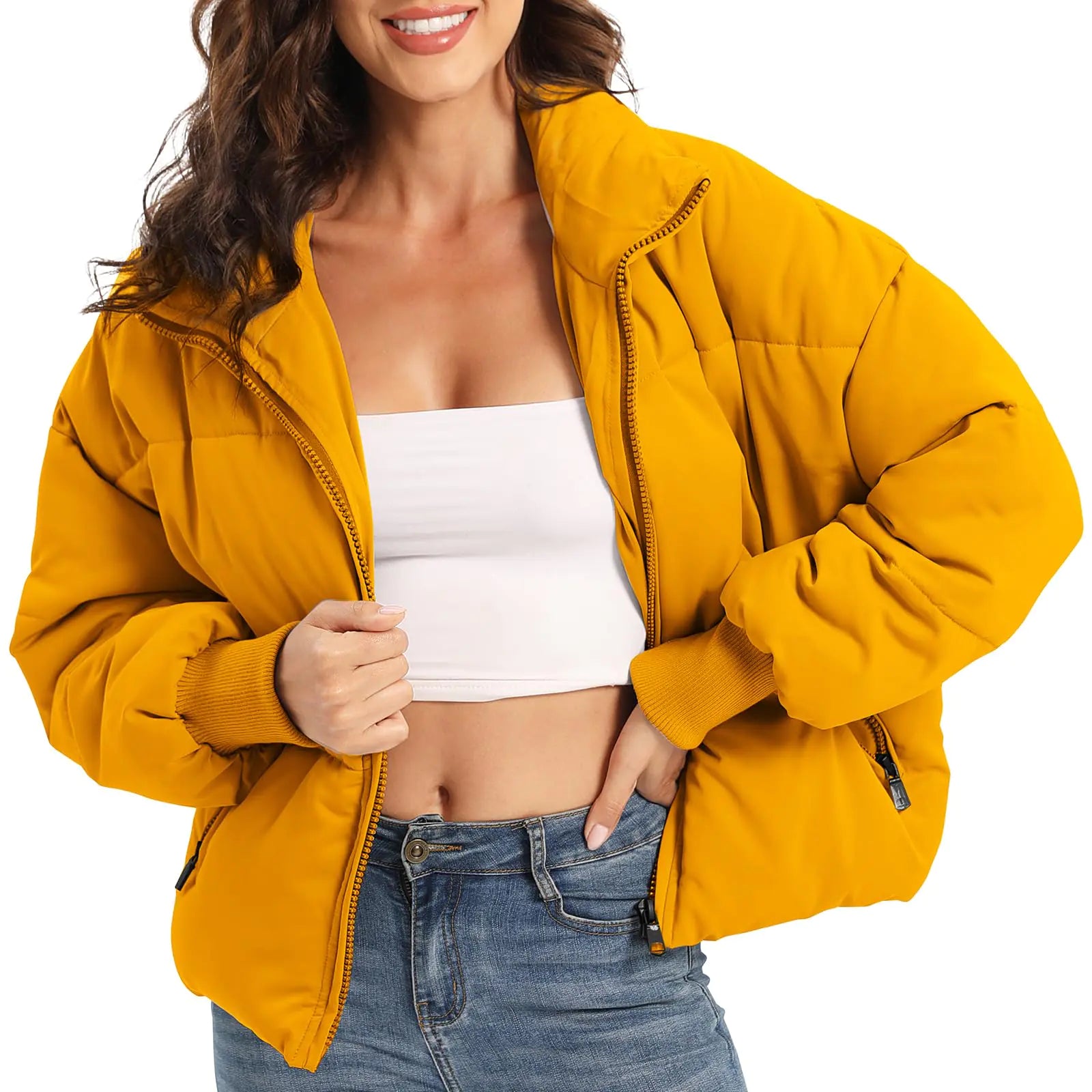 PABOPKOBI Women's Zip Puffer Jacket - Medium Gold