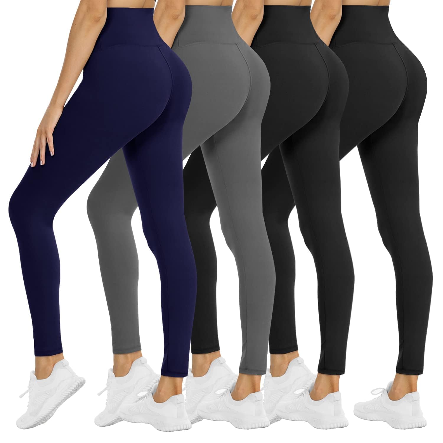 4 Pack Leggings for Women - High Waisted Tummy Control Soft No See-Through Black Yoga Pants for Athletic Workout