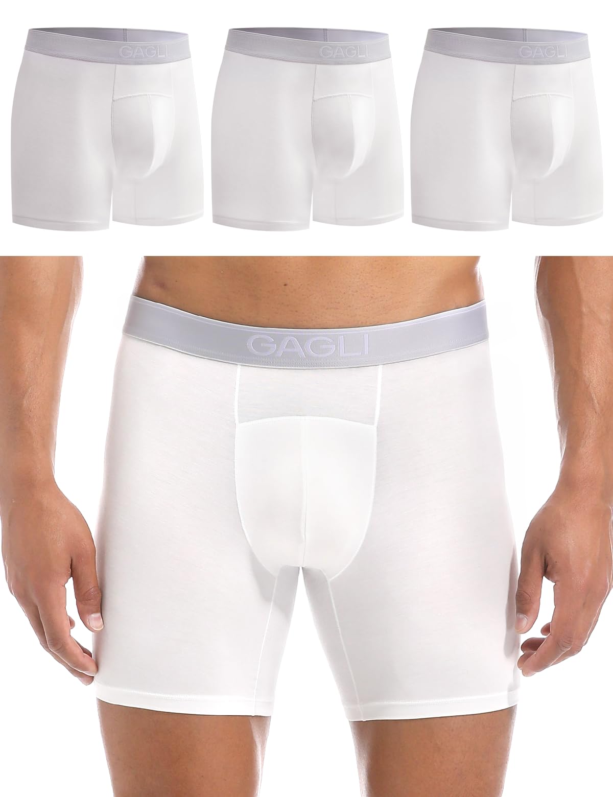 gagli 5" Boxer Briefs, Men's Underwear 3-Pack White
