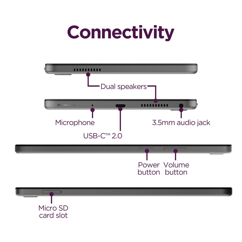 Lenovo Tab One - Lightweight Tablet - up to 12.5 Hours of YouTube Streaming - 8.7" HD Display - 4 GB Memory - 64 GB Storage - MediaTek Helio G85 - Includes Folio Case