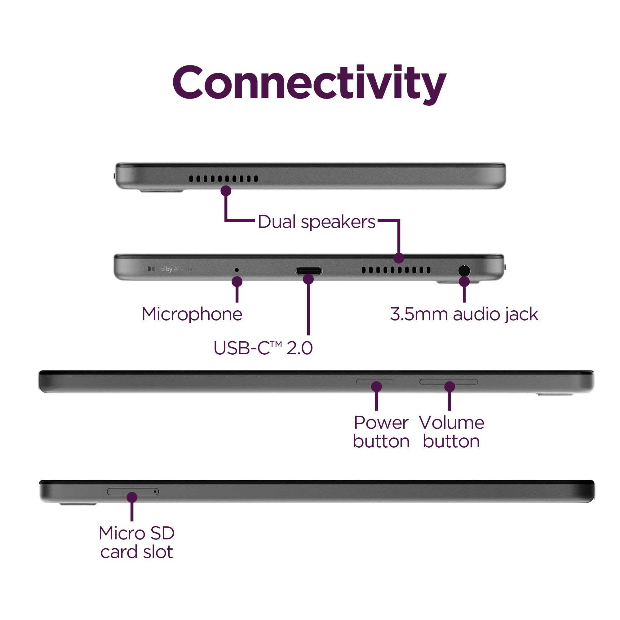 Lenovo Tab One - Lightweight Tablet - up to 12.5 Hours of YouTube Streaming - 8.7" HD Display - 4 GB Memory - 64 GB Storage - MediaTek Helio G85 - Includes Folio Case