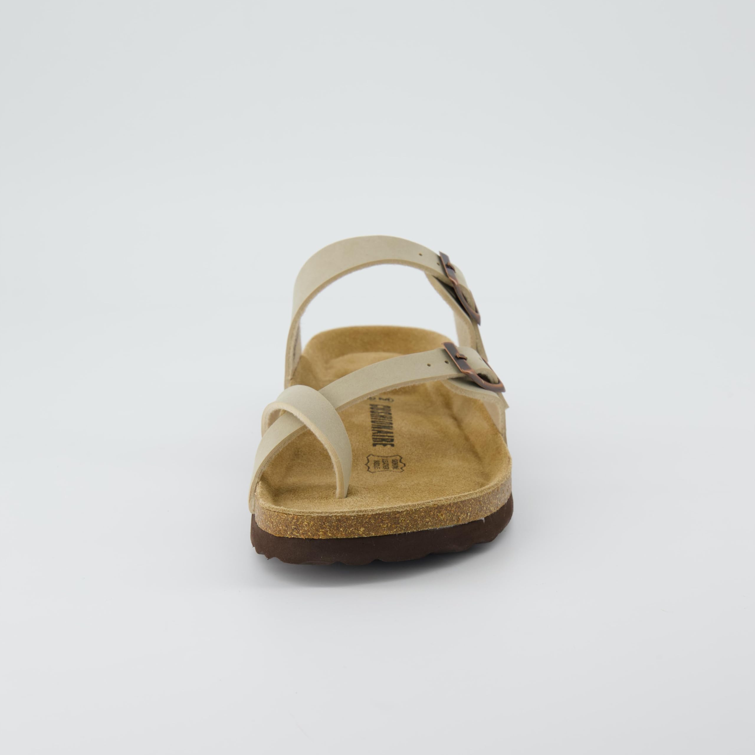 CUSHIONAIRE Luna Crossover Toe Strap Womens Sandals – Cork Footbed Slides with Adjustable Straps, Summer Sandals for Women 2025, STONE 7