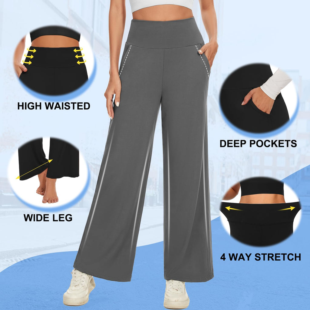 NEW YOUNG 3 Pack Women's Wide Leg Pants with Pockets High Waist Loose Sweatpants Casual Lounge Yoga Workout Palazzo