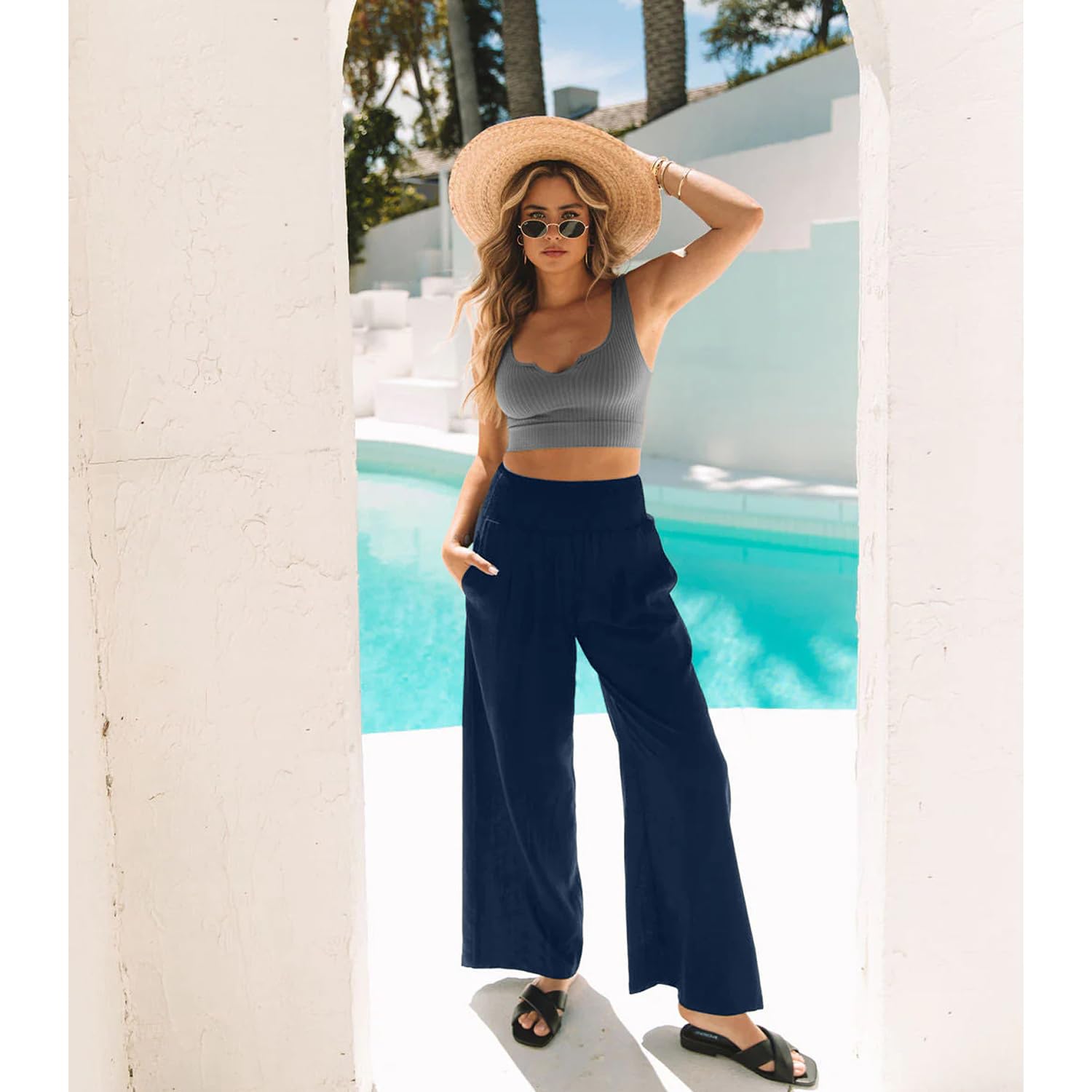 NEW YOUNG 3 Pack Women's Wide Leg Pants with Pockets High Waist Loose Sweatpants Casual Lounge Yoga Workout Palazzo