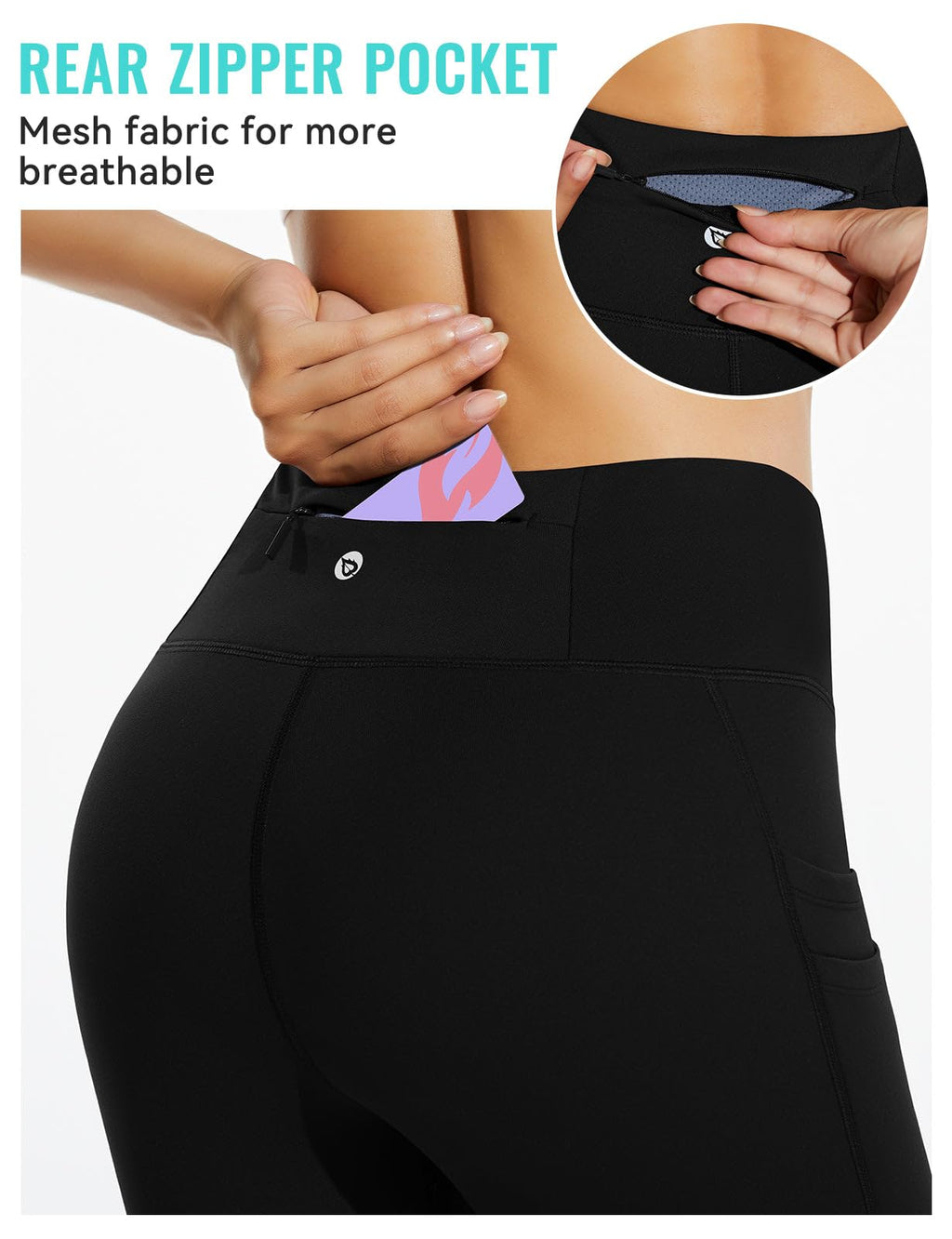 baleaf Fleece Lined Leggings Women Waterproof Thermal Winter Hiking Pants Warm Tights Skiing Running Yoga Travel Gear Black M