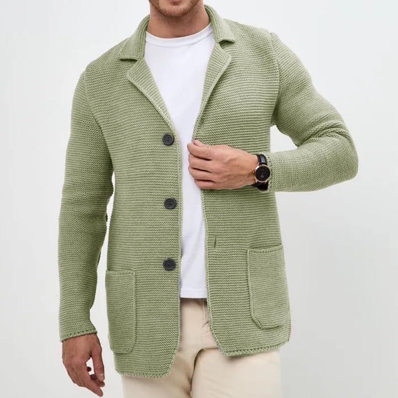 Mens Winter Coat Solid Color Waffle Knit Cardigan Casual Button Up Pocket Blazer Jacket Fall Winter Slim Fit Sweater Coat Mens Work Jacket Chamarras Para Hombre (mint Green,large)