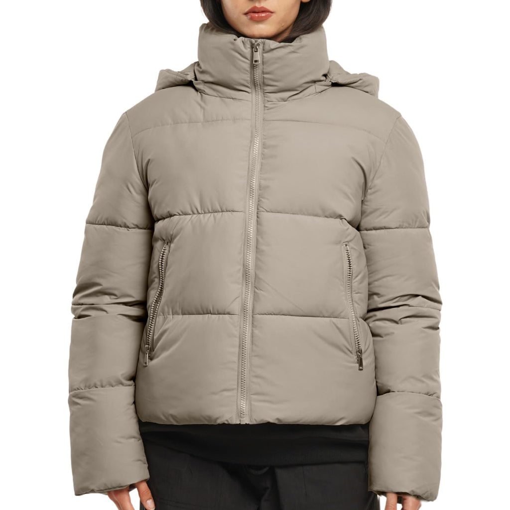 PUFFIT Women's Cropped Puffer Jackets,Warm Winter Jacket with Removable Hood,Zipped Pockets,Short Ladies Quilted Coat