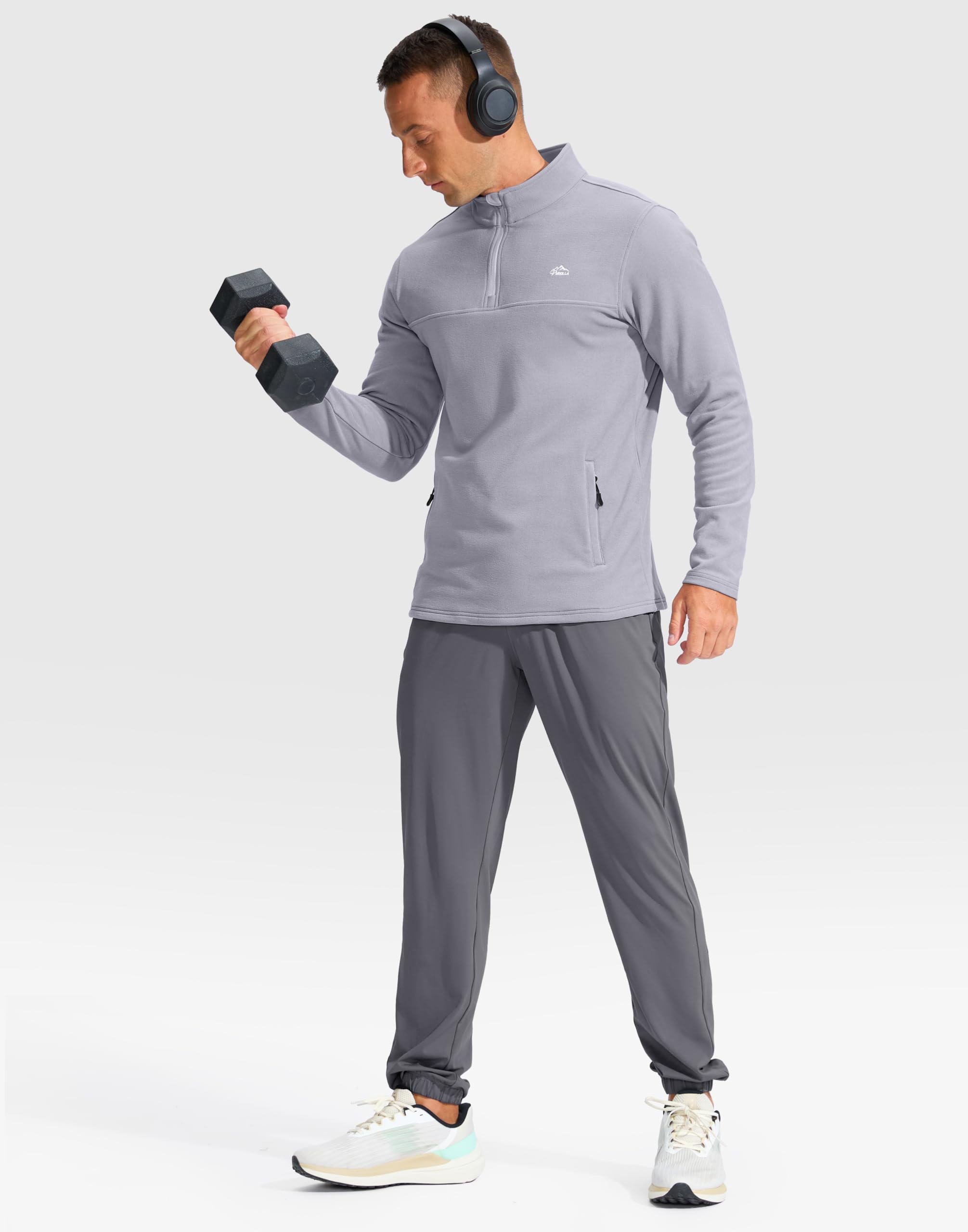 Pudolla Golf 1/4 Zip Pullover Men Midweight Casual Fleece Sweatshirt Winter Track Sportswear(Light Grey L