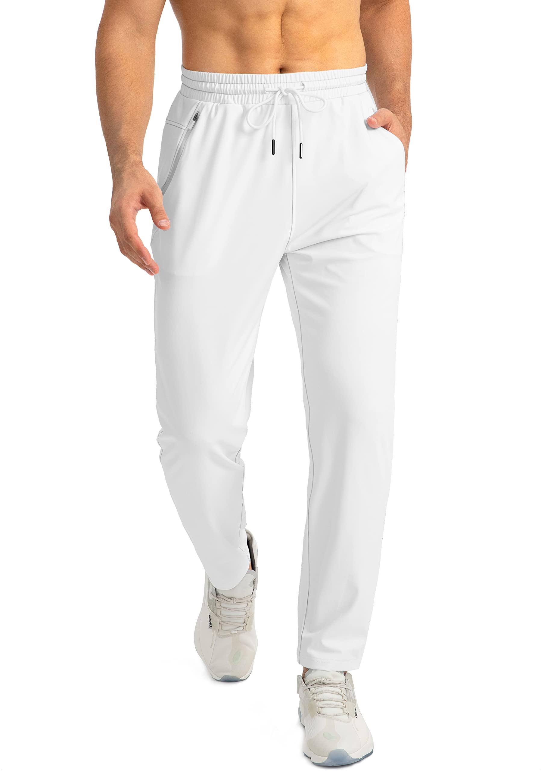 G Gradual Men's Sweatpants with Zipper Pockets Tapered Joggers for Men Athletic Pants for Workout, Jogging, Running (White, X-Large)