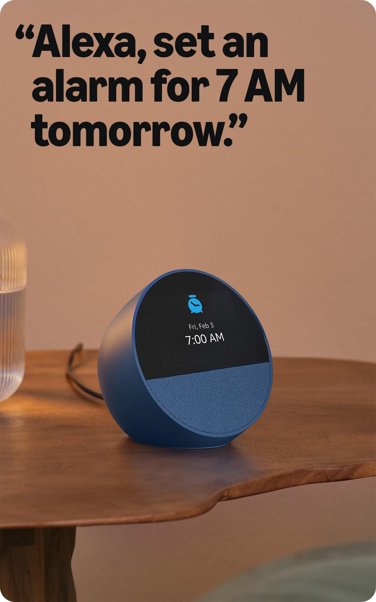 Amazon Echo Spot (newest model), Great for nightstands, offices and kitchens, Smart alarm clock with Alexa, Ocean Blue