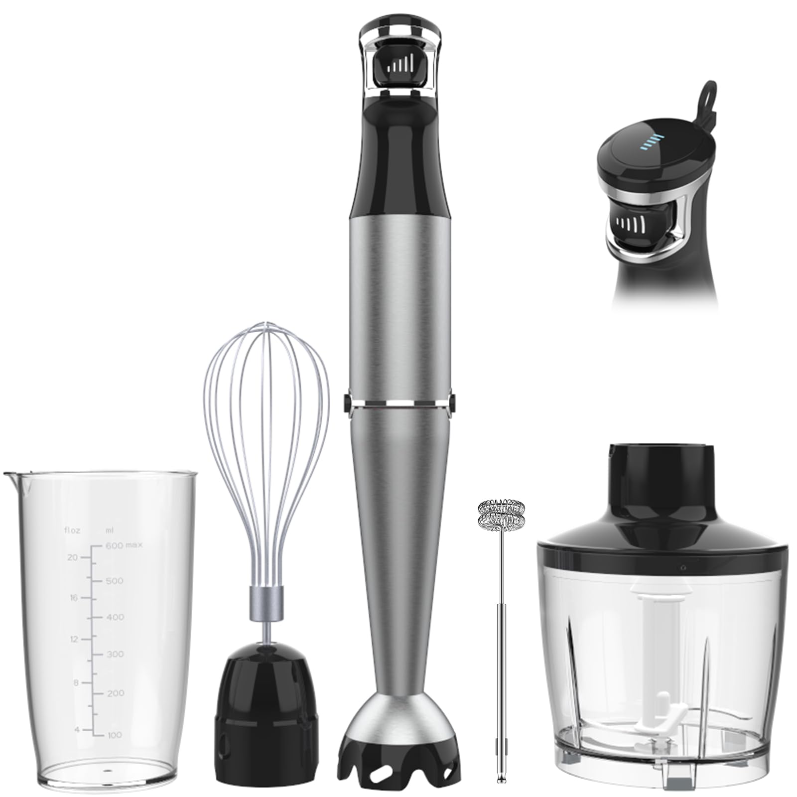 Immersion Blender Handheld Corded Hand Blenders Set 1100W, Trigger Variable Speed 5 in 1 Stick Emulsifier with Chopper, Whisk and Frother for Soup, Baby Food and Smoothies