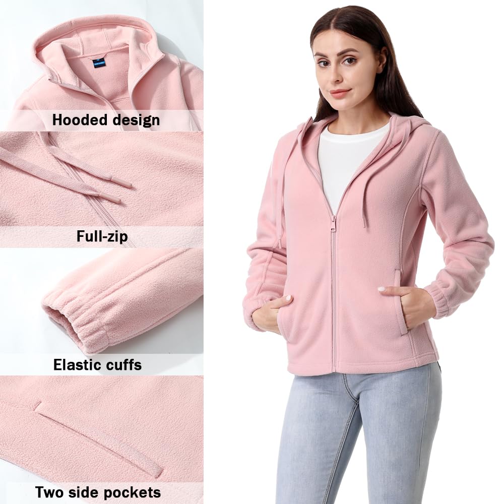 GIMECEN Women's Soft Polar Fleece Jacket Full Zip Hoodies Long Sleeve Sweatshirts Casual Hooded Outerwear
