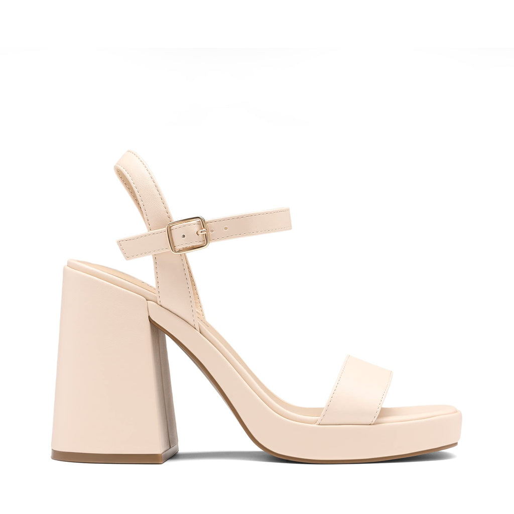 DREAM PAIRS Heels for Women Block Chunky Platform High Heels Open Toe GISELLE Fashion Wedding Party Evening Prom Dance Ankle Strap Dress Pump Sandals Shoes,Size 5.5,Nude