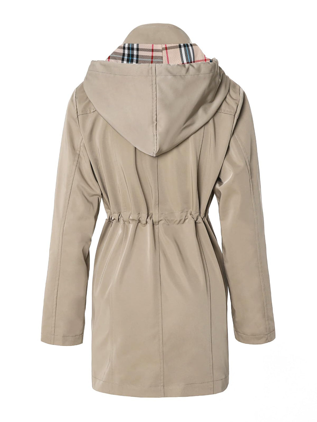 SaphiRose Women's Long Hooded Rain Jacket Outdoor Raincoat Windbreaker(Khaki,Medium)