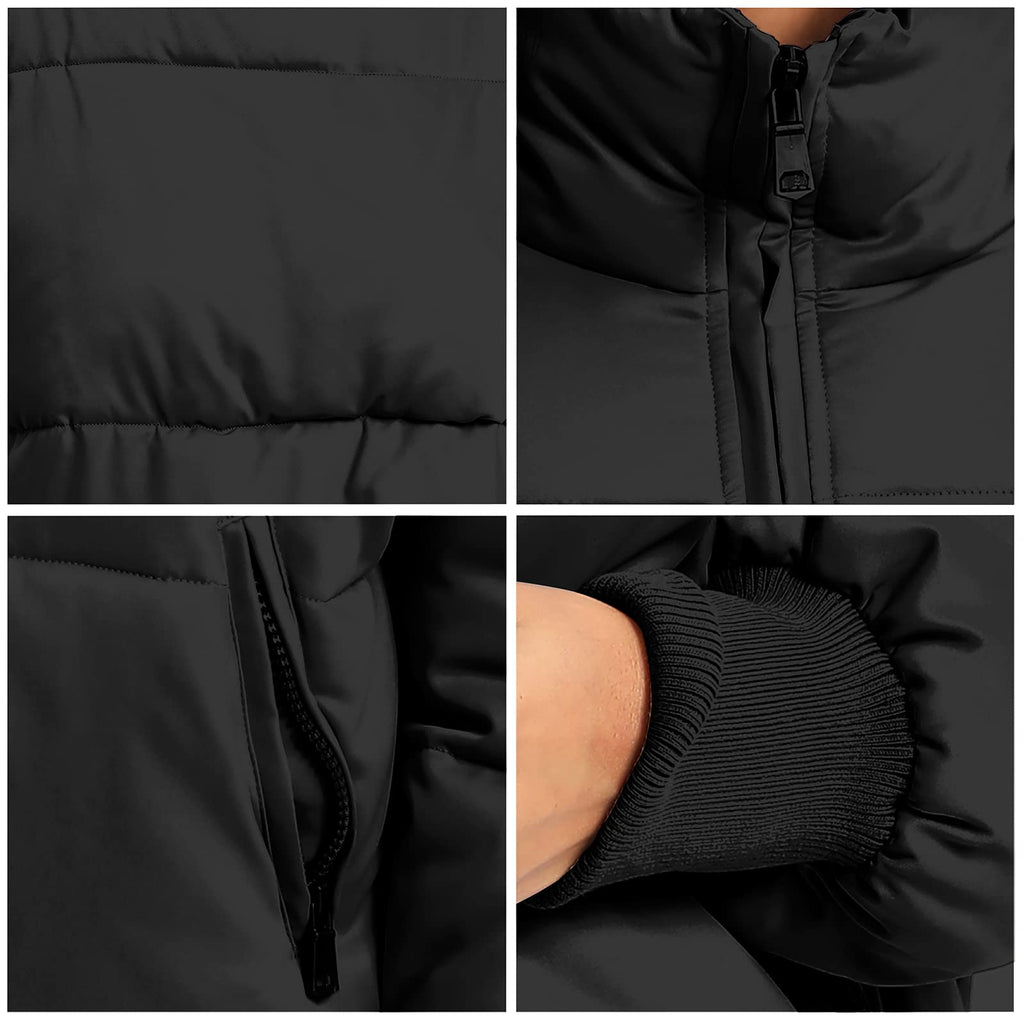 PABOPKOBI Women's Winter Coat Puffer Jacket, Quilted Down Cropped Lightweight without Hood for Snow Warm (X-Small, Black)