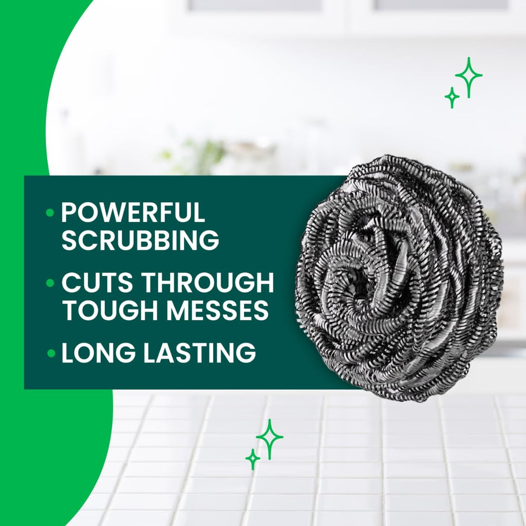 Scotch-Brite Stainless Steel Scrubbers, Scouring Pads for Cleaning Tough Baked-On Messes, Metal Scrubbers for Cleaning Dishes, 3 Scrub Pads