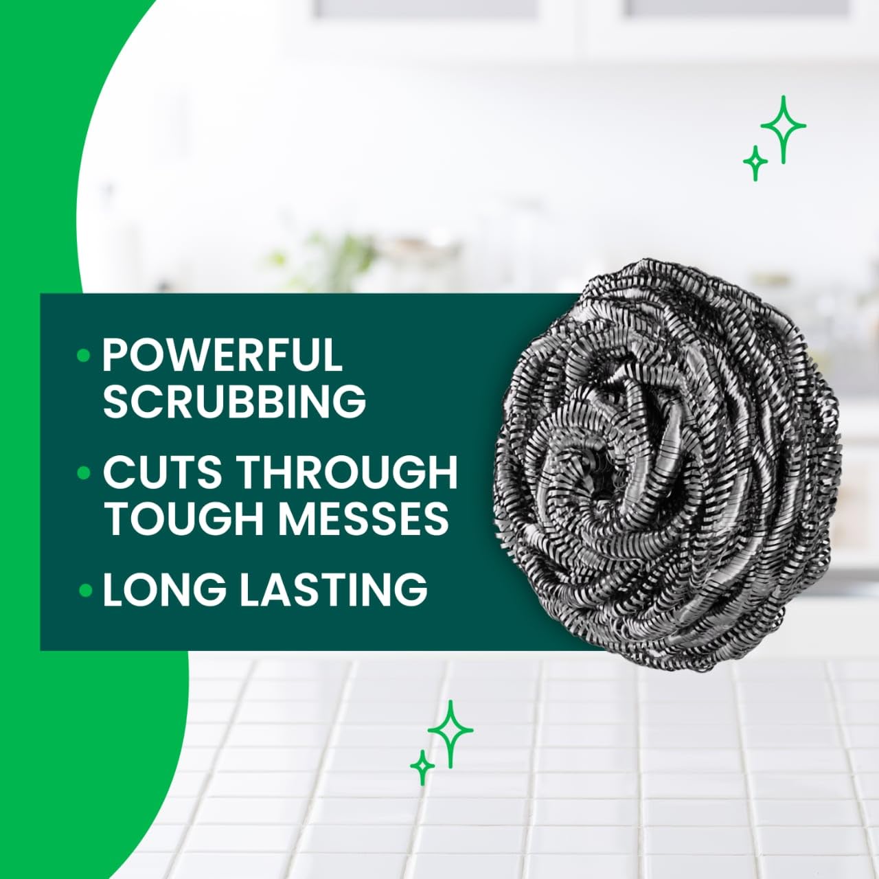 Scotch-Brite Stainless Steel Scrubbers, Scouring Pads for Cleaning Tough Baked-On Messes, Metal Scrubbers for Cleaning Dishes, 3 Scrub Pads