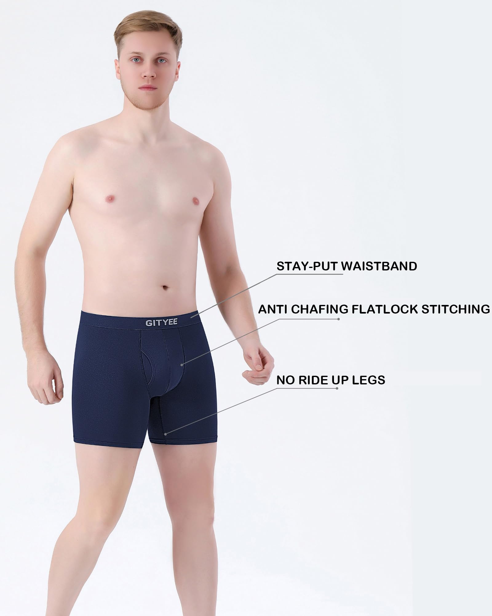 GITYEE Men's Breathable Mesh Tagless Athletic Work Underwear Boxer Briefs, Pack of 5 (X-Large, Black/Grey/Navy/Blue/Light Blue)